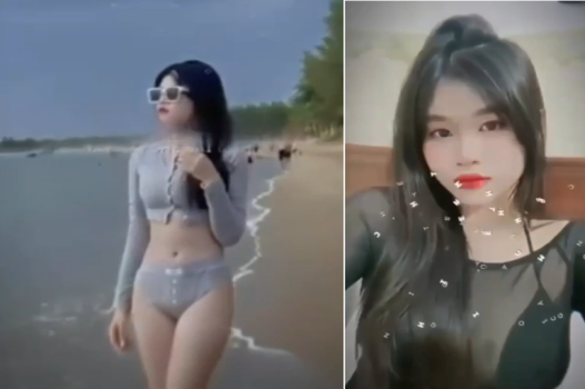 Kim Anh trên bãi biển đầy sự thỏa mãn không thể cưỡng lại